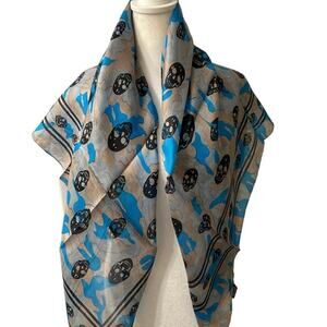 RAJ 100% Silk Camouflage Skull Print Tan Blue & Black Scarf